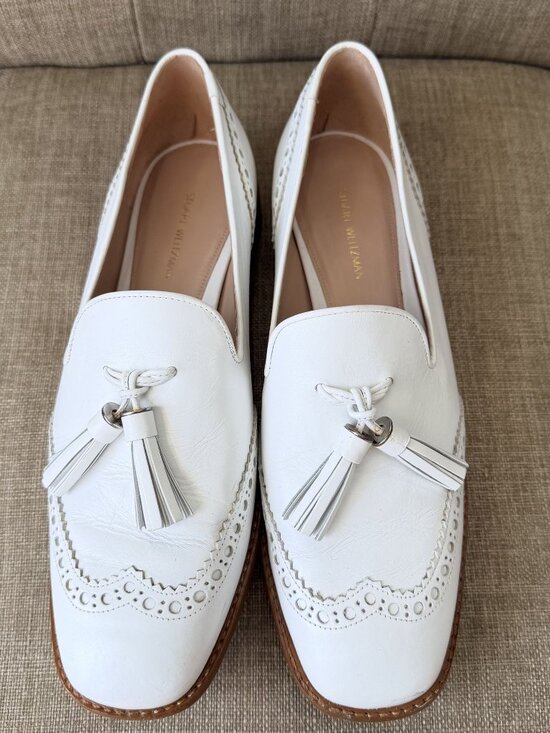 Stuart Weitzman White Leather Tassel Loafers Women’s Size 9M - Picture 3 of 9
